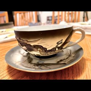 Dragon Ware Teacup and Saucer / Vintage Japanese Moriage